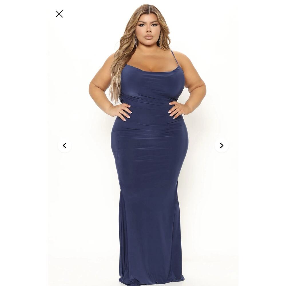 NWT Fashion Nova Simply Irresistible Stretch Maxi Dress - Navy Blue Size 1X